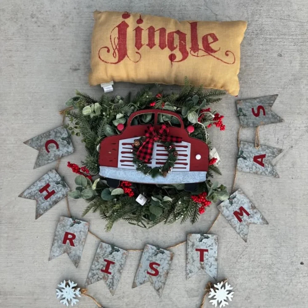Christmas decor lot wreath pillow hanger garland